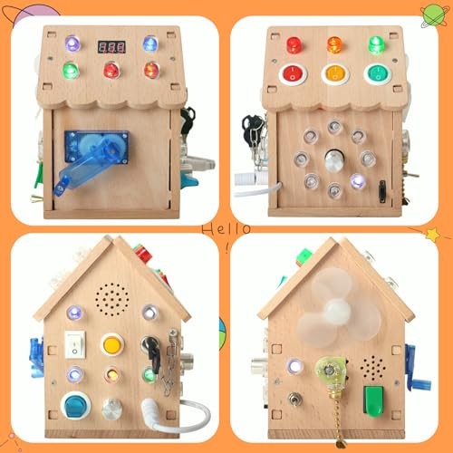 Sound and Light Busy House Wooden Montessori Busy Board, Light House Style - Picture 2 of 7