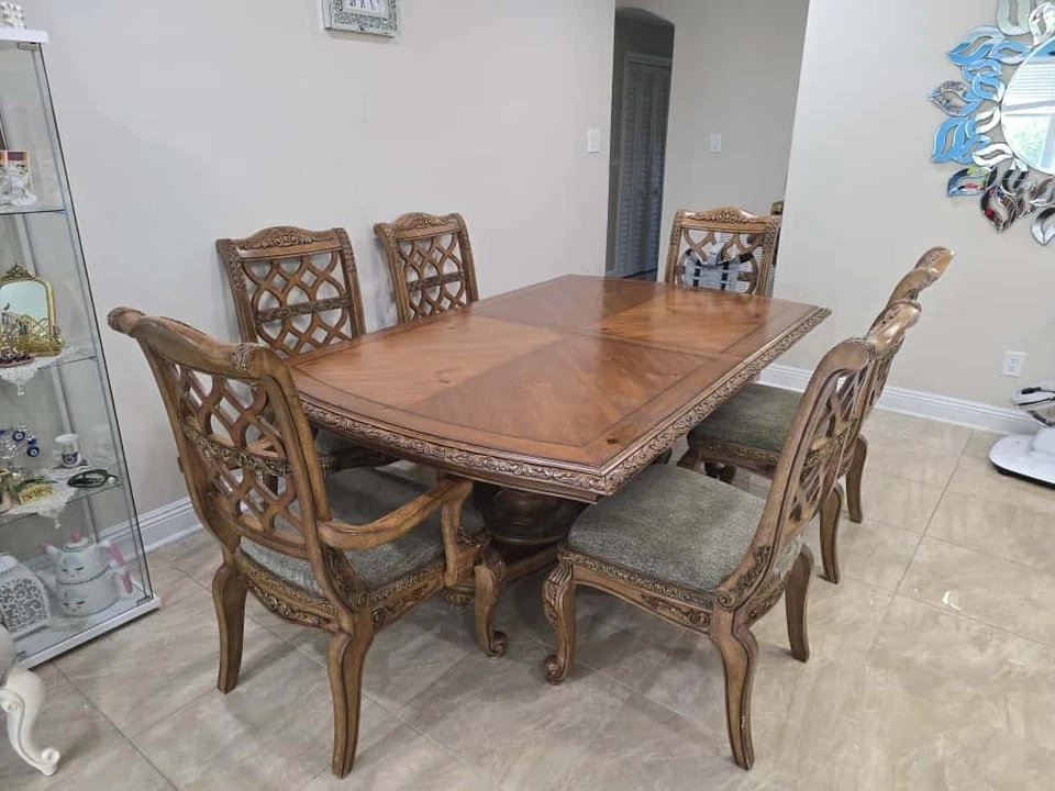Beautiful Elegant Wood Dining Table Set with 6 Chairs - Image 2 of 3