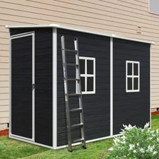 4x8ft Outdoor Storage Shed with Floor Resin shed with Two-Window, Waterproof ,Lo