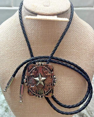 AndWest Bolo Tie Texas Star 34  Metal Points Braided Leather  L5
