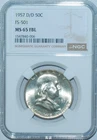 1957 D/D NGC MS65FBL Full Bell Lines FS-501 RPM Franklin Half Dollar