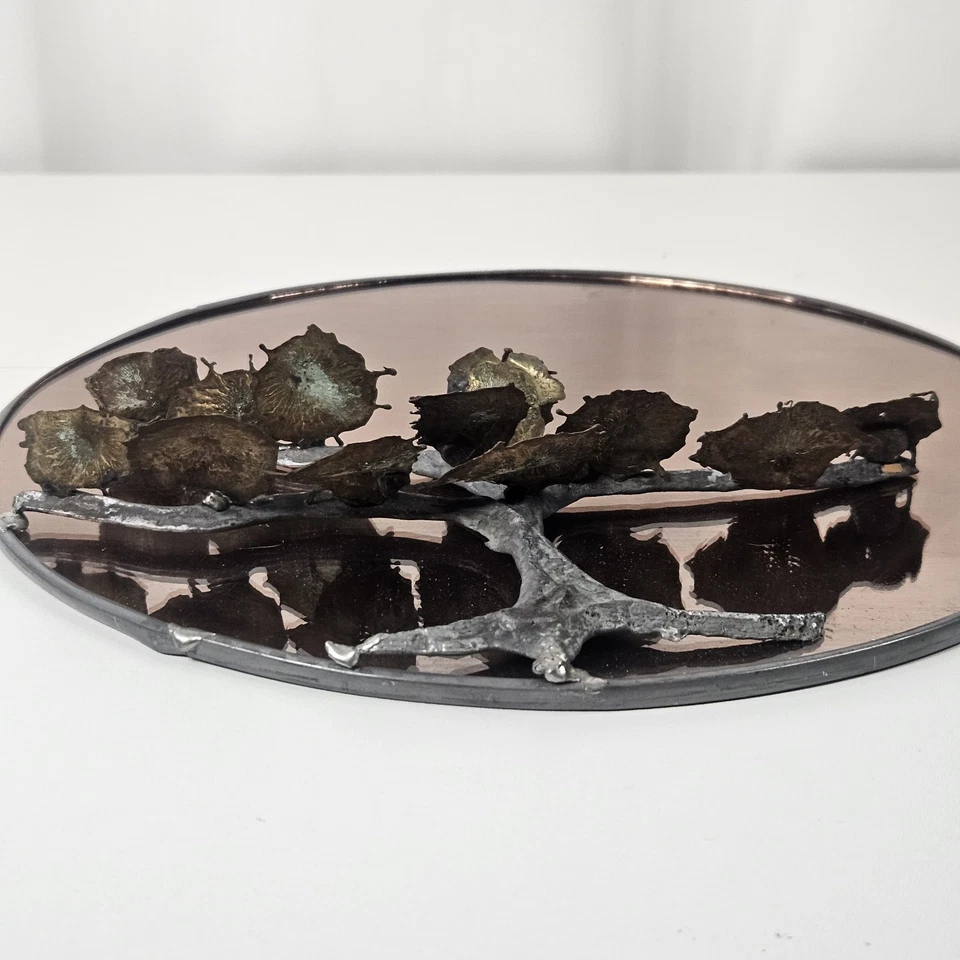 Art Deco Mid Century Modern Sculptural Copper Metal Botanical Wall Mirror  - Image 4 of 4