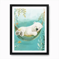 Polar Bear Napping In A Hammock Sto Framed Wall Art Poster Canvas Print Picture