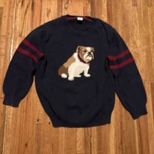 Janie and Jack Navy And Maroon Striped Bulldog Sweater Size 4