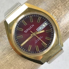 Gruen Mens Fashion Day Date Silver Expansion Band Automatic 36mm Watch 6 3/4"