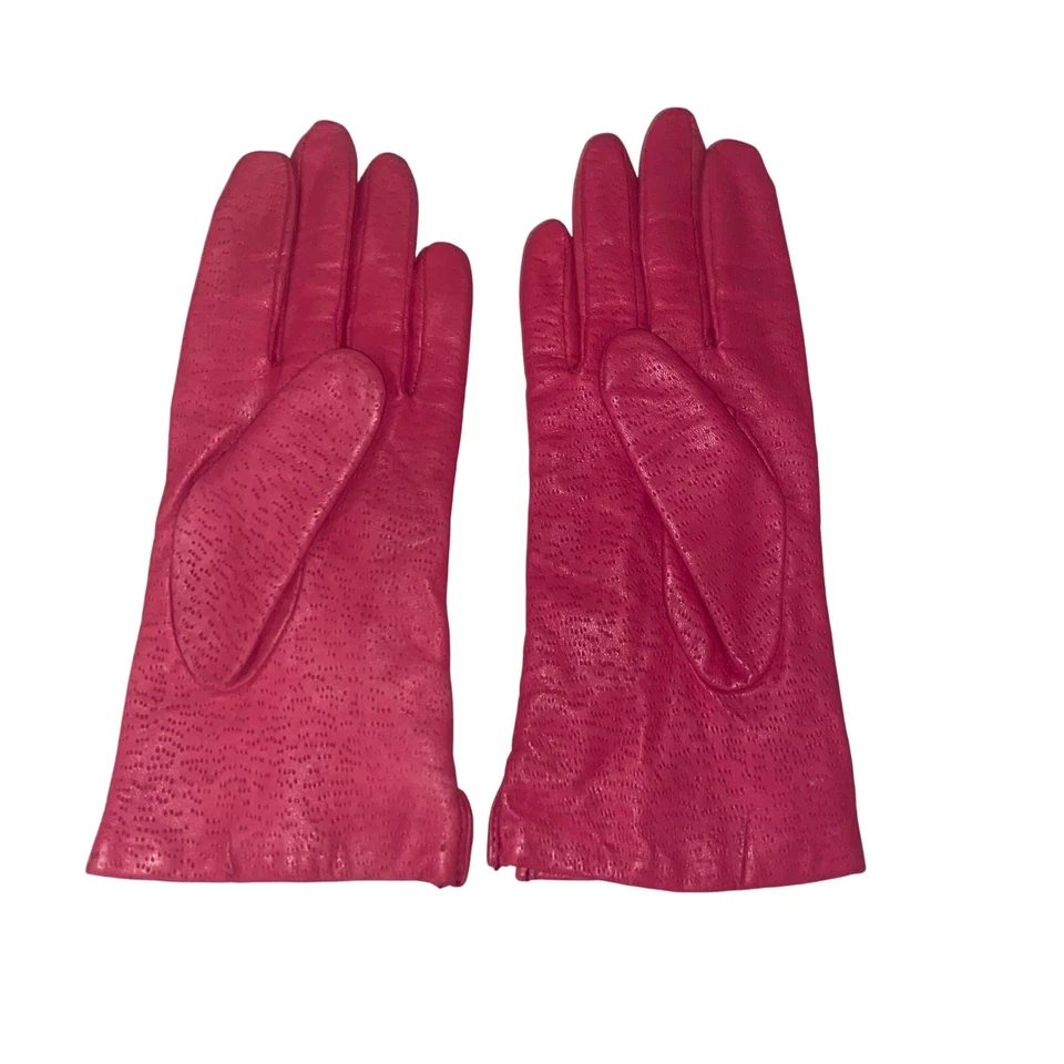 Guantes Fownes Hot Rosa Cuero Genuino 7.5 Texturizados Forrados Vintage Clásicos Barbie Foto 3 de 4