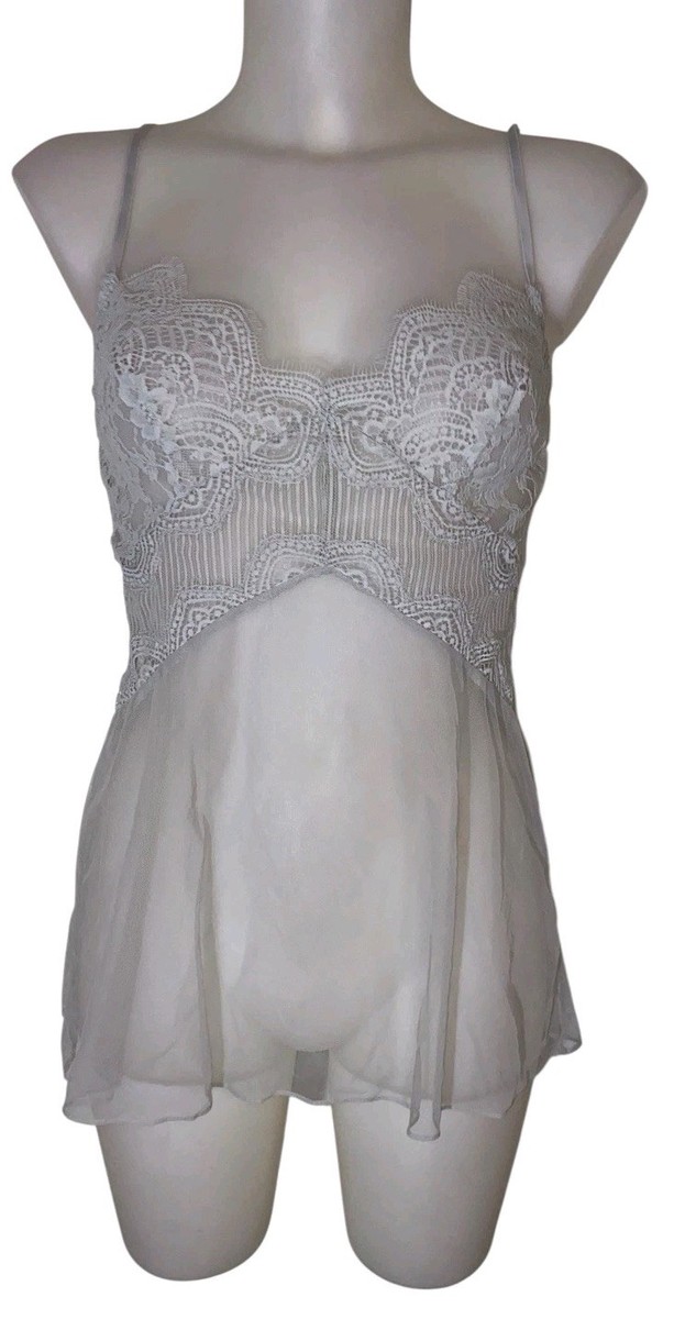 Y2k Victoria's Secret Sz S Womens Gray Floral Lace Babydoll