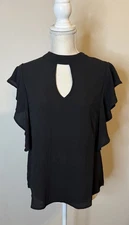 She + Sky NWT Black Key Hole Flutter Sleeve Blouse Sz S