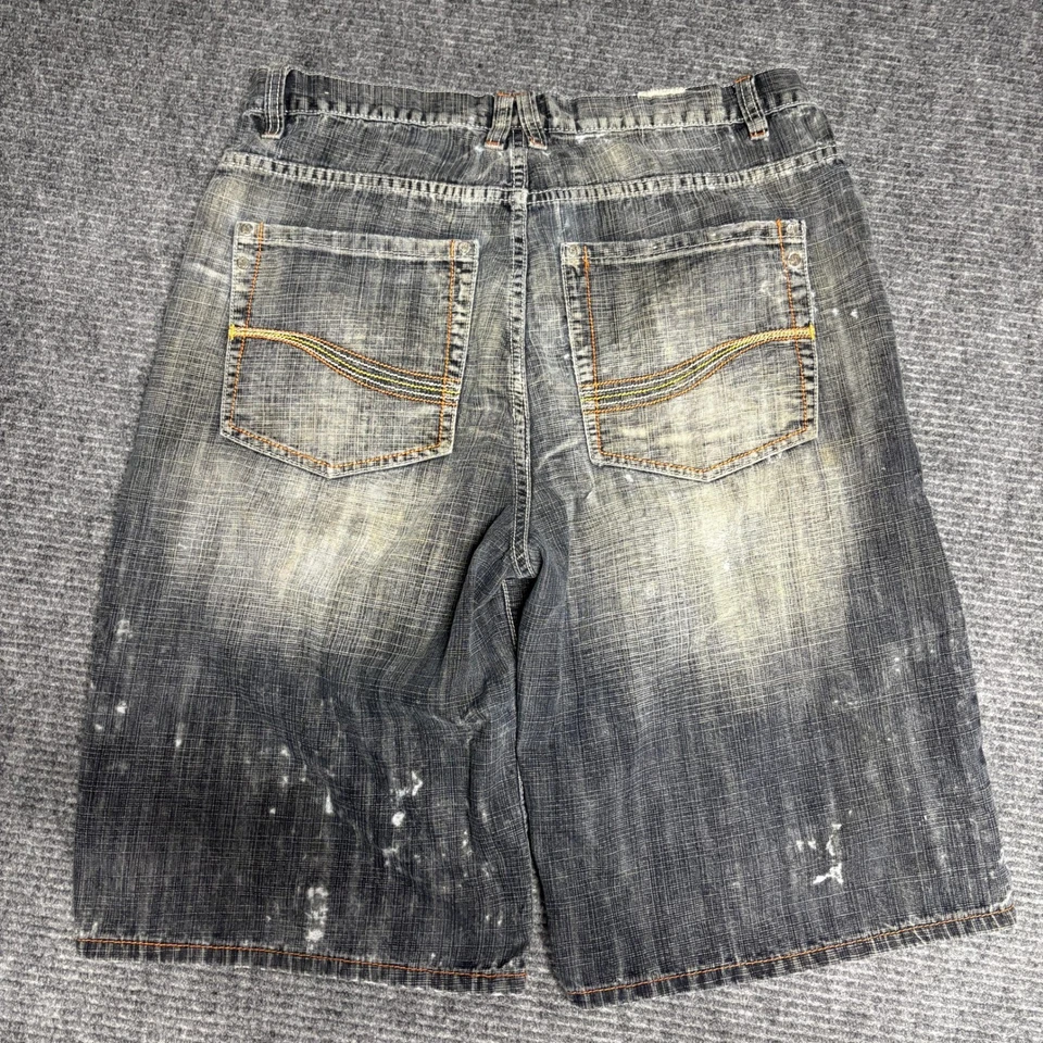 Pantalones cortos de mezclilla para hombre Pj Mark talla 36 desgastados lavado blanqueador salpicaduras Foto 2 de 4