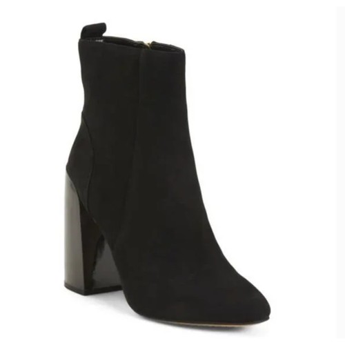 Vince Camuto Enverna Booties 8 NWOT Black Suede Dressy Ankle Boots Heel Leather