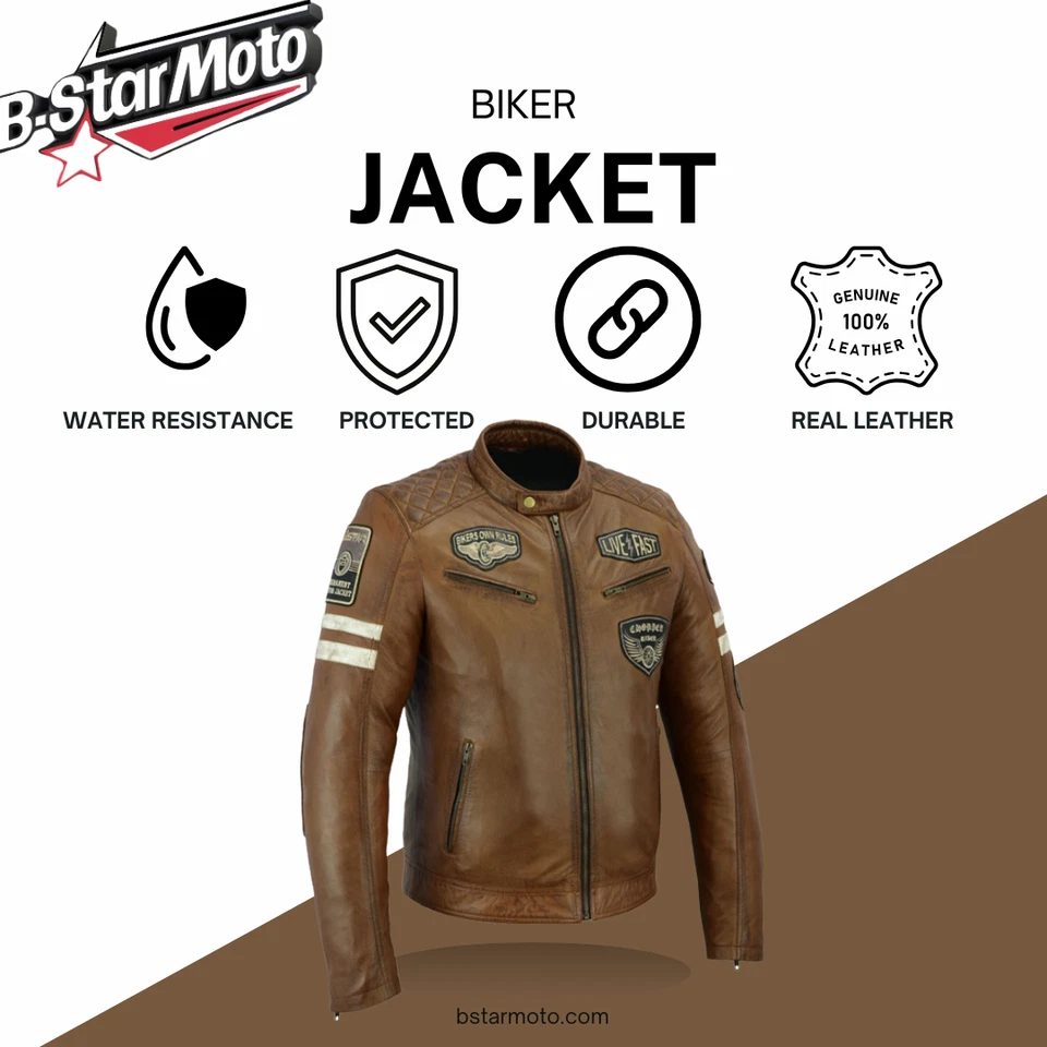 Moto Chaqueta Hombre Chaquet Cuero CE Protectores Marron Motociclista invierno - Imagen 4 de 4