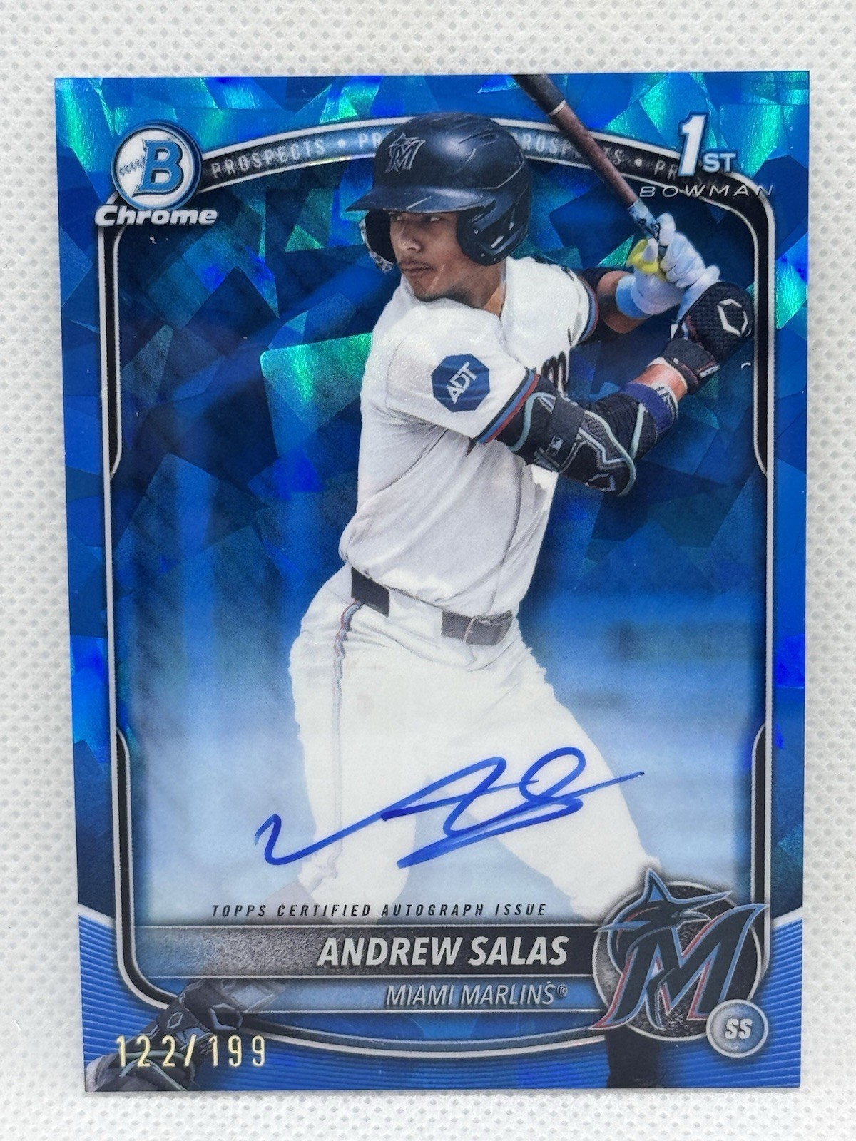 2025 Bowman Chrome Sapphire Andrew Salas Auto 1st Prospect #/199 Marlins