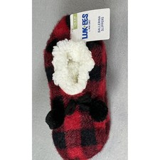 MUK LUKS Ballerina Slippers Womens L/XL 8-10 Red Black Buffalo Plaid NWT Cozy