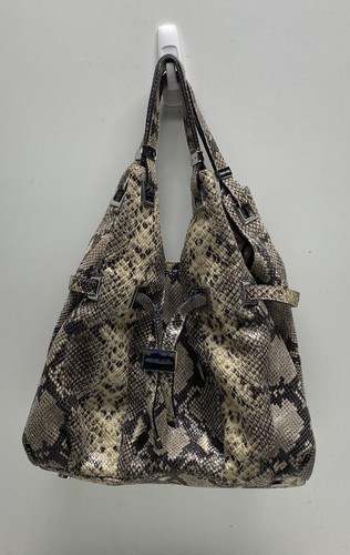 Michael Kors Snakeskin Embossed Leather Shoulder Bag Grey Silver Hardware