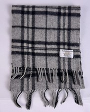 Edinburgh 100 Lambswool Plaid Scarf Gray Black Fringe Scotland