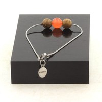 Armband Aus Edelstahl 1 Perle Chalcedon Orange + Holz 8 Mm. Hergestellt In