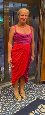 AMUR Coral Purple Dress CUT OUTS ICONIC PERSEY Mermaid Straps Size 8 Pre Owned