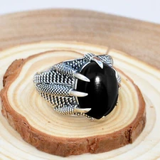 Black Onyx Oval Cut 925 Sterling Silver Handmade Men's Ring Jewelry