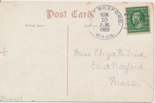 East Boxford Doane cancel 1909 on Postcard Lexington MA Soldiers Monument card h