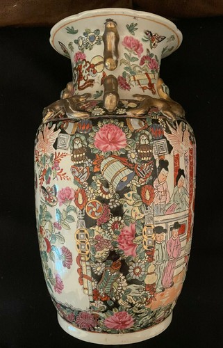 Chinese Porcelain Republic Period Rose Medallion Vase 15" - Picture 3 of 7