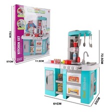 Kids Pretend Play Kitchen Set Blue, Lights & Sounds, Water Function, 53 Pieces