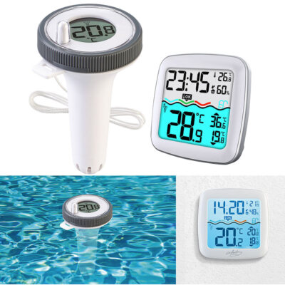 infactory Digitales Teich- & Pool-Thermometer, Funk-Empfänger, Farb-LCD, IP67