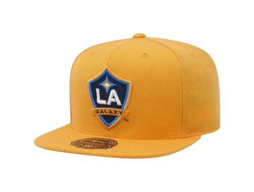 Mitchell & Ness Men Women Cap Los Angeles Galaxy Soccer Gold Hi Crown Fitted Hat - Picture 1 of 5
