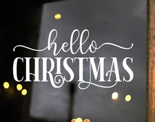 Hello Christmas Vinyl Decal | Window Door Holiday Decor | Die Cut Sticker