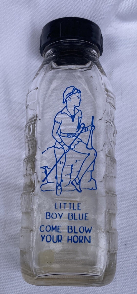 Vintage Samuel Callet Co. Little Boy Blue Horn Glass Baby Bottle