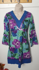NEW LOOK Ladies UK8 Green/Blue Floral 3/4 Sleeve V Neck Dress