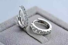 2CT Lab Created Diamond Small Huggie Hoop Earrings 14k White Gold Plated