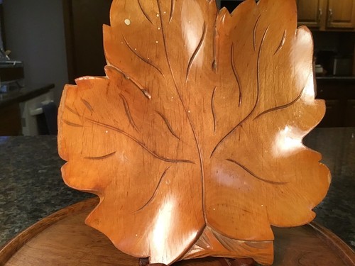 Vintage MCM ALDO TURA Macabo Cusano Milanino Carved Wood Leaf Nut Bowl Italy 8" - Picture 9 of 24