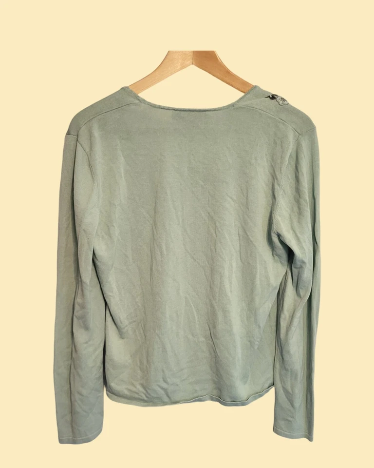  Vintage Mint Green Floral Embroidered Long Sleeve Top Sweater Size S - Image 3 of 4