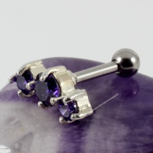 helix cartilage earring bar amethyst motif 6mm lobe upper crystal silver