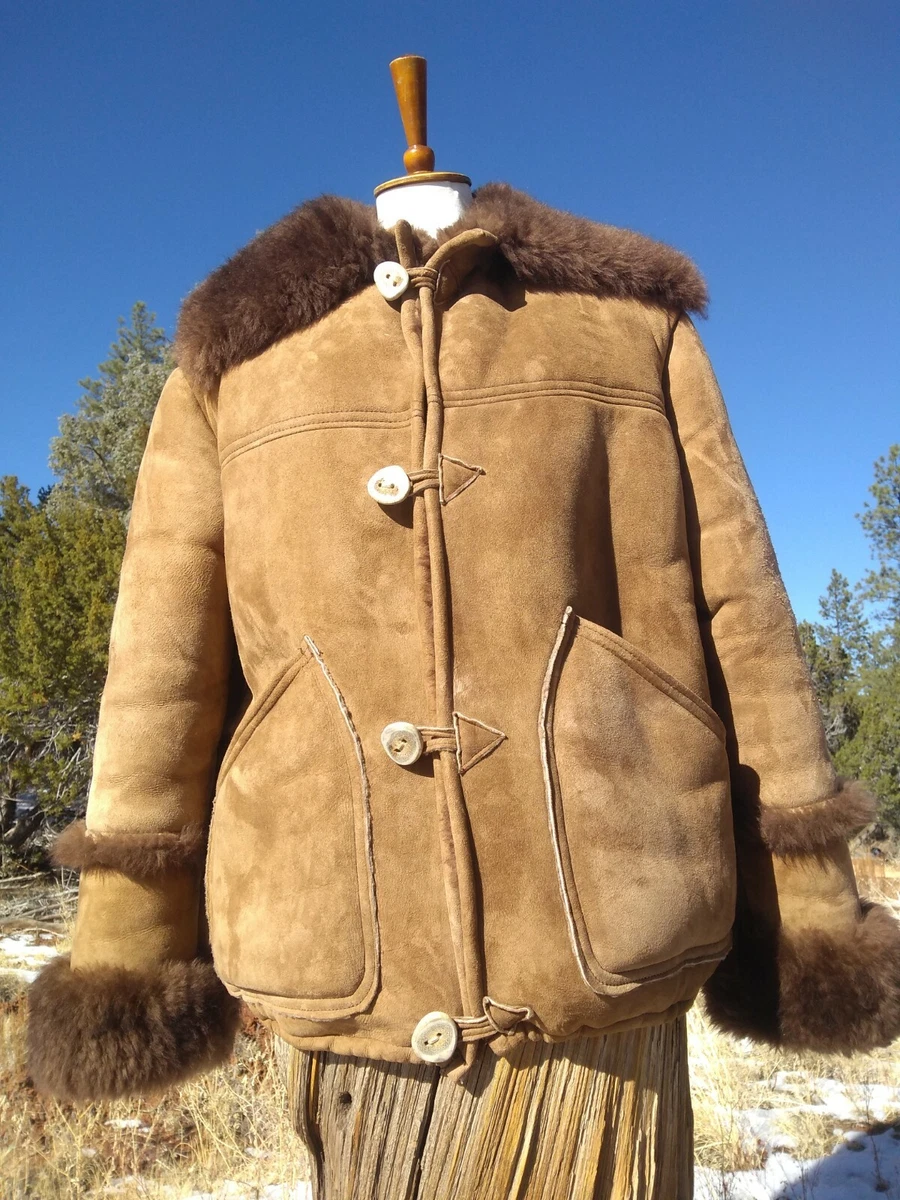 Men Designer Fur Shearling Sheepskin Coat ( Brown )