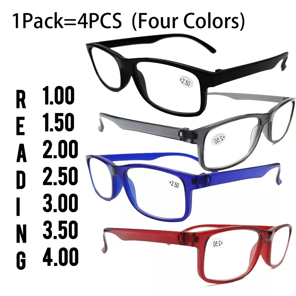 4pcs Reading Glasses Men Fashion Square With Diopters Anti-Blue Light  Eyeglasses