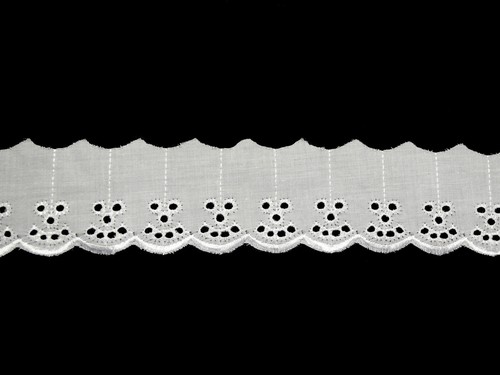 Bordo in pizzo con occhielli in cotone ricamato bianco o avorio Kiddo 2" da 5 metri - Foto 1 di 2