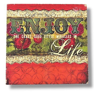 ENJOY LIFE Burlap Wall Art Home Decor Wooden Sign Melody Ross Brave Girl