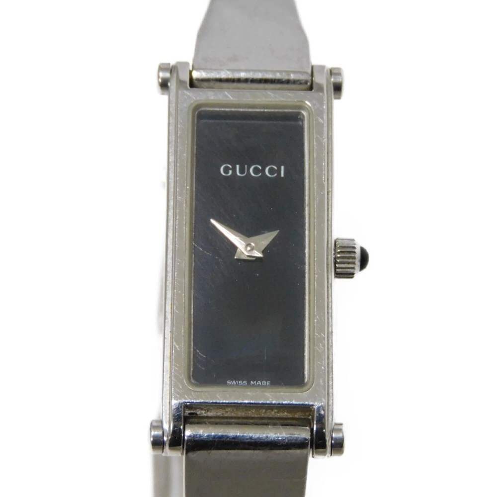 AUTHENTIQUE GUCCI Bracelet Montre 1500L Montres Cadran Noir Quartz Acier Inoxydable Ste...