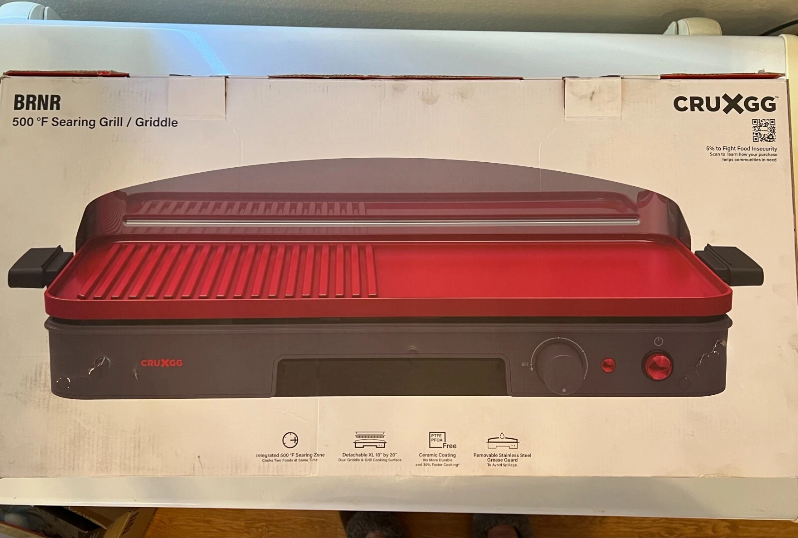 NEW CRUXGG 500°F Extra Large Ceramic Nonstick Searing Grill & Griddle RED