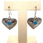 Estate Sterling Silver Turquoise Heart Dangle Hook Earrings Southwest 925