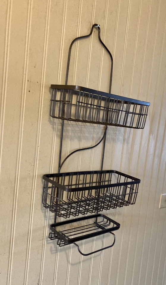 Black Metal Over Head Shower Caddy Basket Bathroom Hanging Shower Organizer - Image 2 of 4