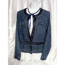 Denim Blazer Blue Jeans Satin Trim Button down Jacket