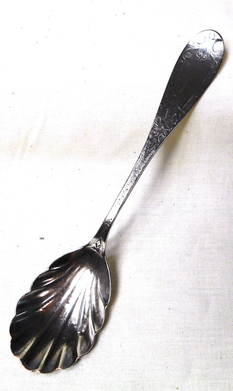 B M Chamberlain & Son Salem MA Shell Bowl Coin Silver Sugar Spoon NO MONOGRAM