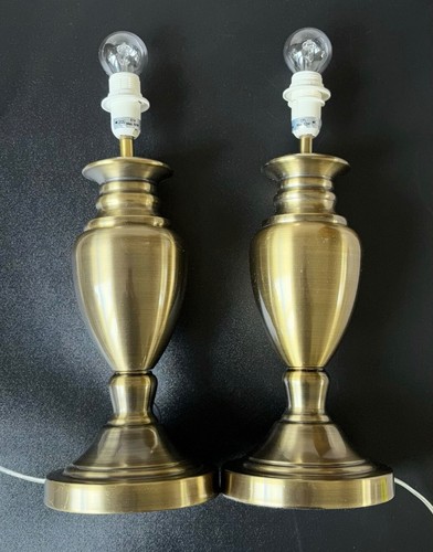 2 HOMEBASE LIGHTS 390417 Brushed Satin Brass LARGE TABLE LAMPS 60W E14 PAT Test - Picture 3 of 14