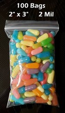 100- 2x3 ZIP SEAL BAGS 2MIL CLEAR PLASTIC POLY TOP LOCK BAGGIES 2"x3" RECLOSABLE