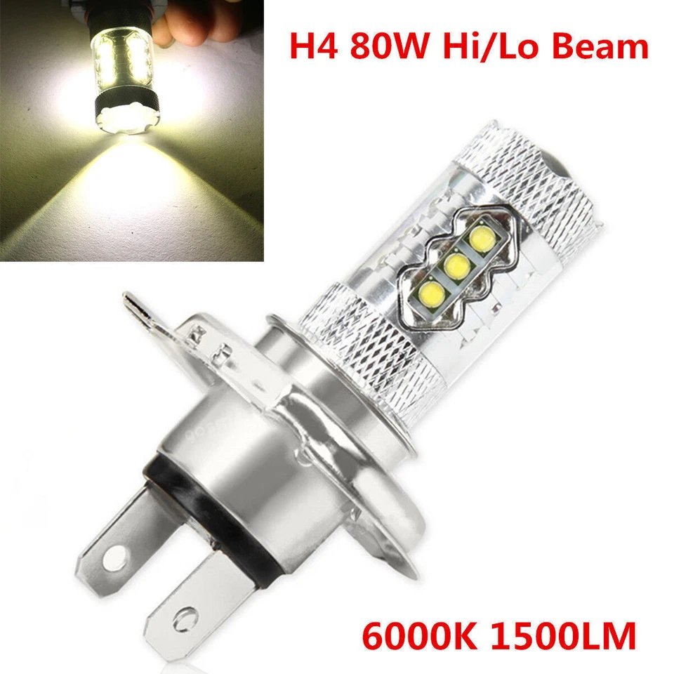 Bulb H4 Beam Lamp Front COB LED Headlight 80W 6000K Light White Motorcycle Hi/Lo - Image 2 of 4