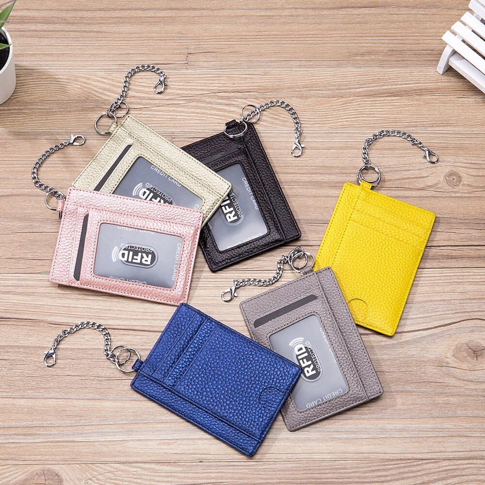 Slim Minimalist ID Credit Card Holder Leather Front Pocket Wallet with  Keychain