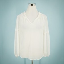 Banana Republic Size Medium M Ivory Split V Neck Long Sleeve Semi-Sheer Top NEW