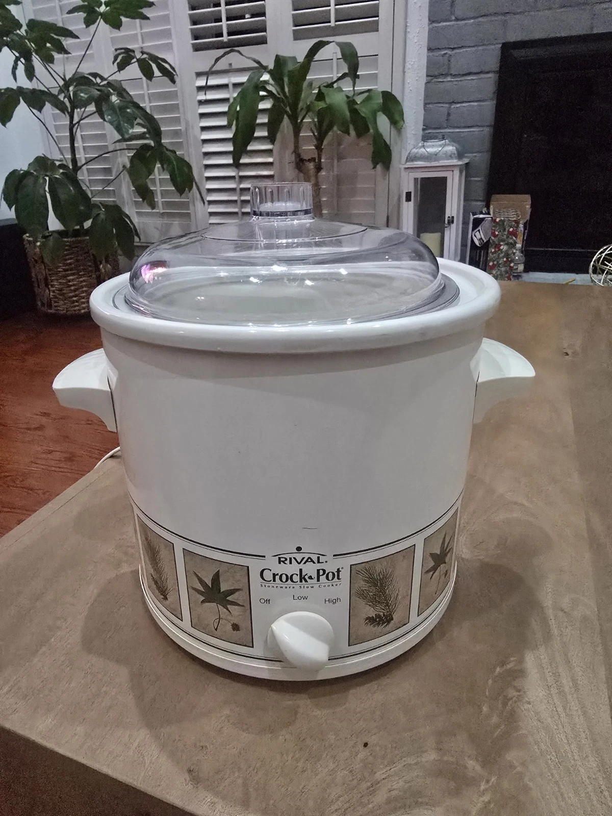 Vintage Rival Crock-Pot 3100 Slow Cooker Botanical Pinecone Made in USA w/ Rack